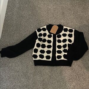 Black and White Women's Cardigan with roses